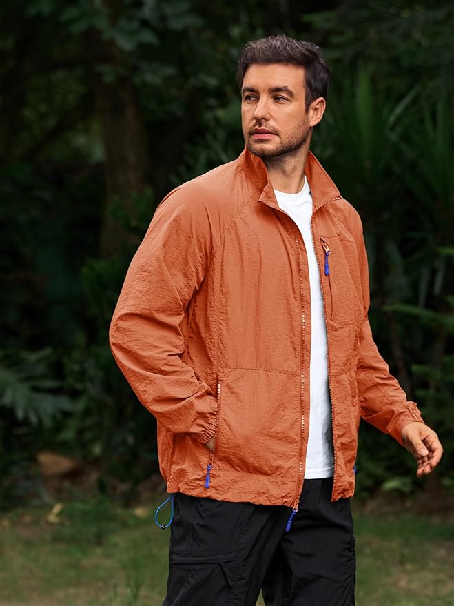 Yousify Mens Lightweight Jacket Windbreaker Full Zip Long Sleeve Outdoor Athletic Jackets for Hiking