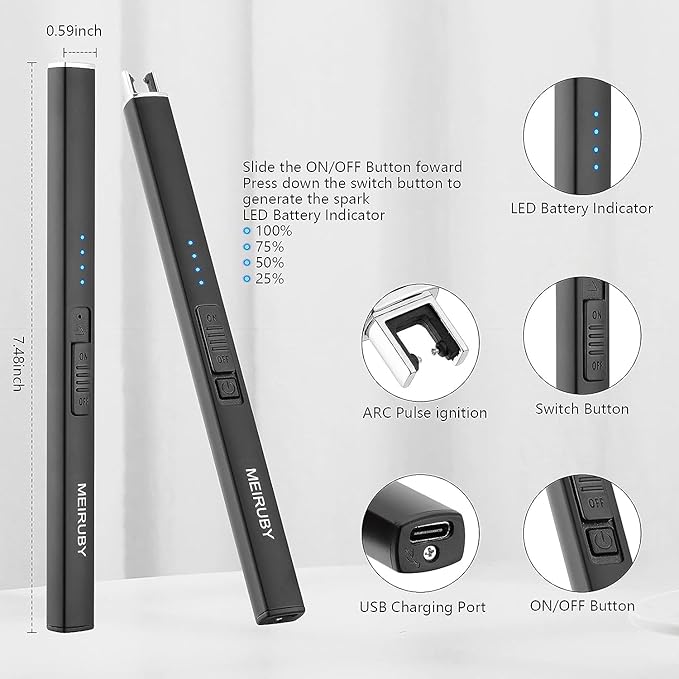 2 Pack Electric Candle Lighter, Christmas Stocking Stuffers Gifts for Women Mom Men Wife Sister, USB Arc Rechargeable Windproof Long Lighter for Candle BBQ Housewarming Birthday Gifts Idals