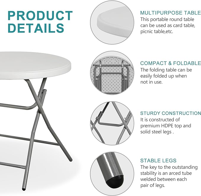 SUPER DEAL 32in Cocktail Table, Indoor Outdoor Portable High Top Table, Plastic Round Bar Height Folding Table for Party Wedding Event, White