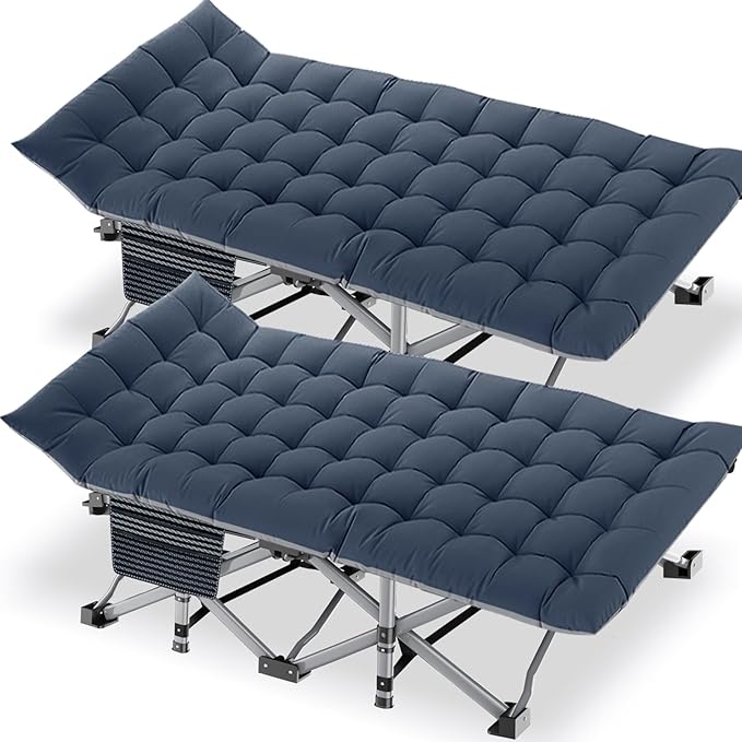 DoCred Oversized XXL Folding Camping Cot with Mattress, 2 Pack Heavy Duty Sleeping Cot Bed Portable Adults Outdoor Bed with Carry Bag, Travel Camp Cots