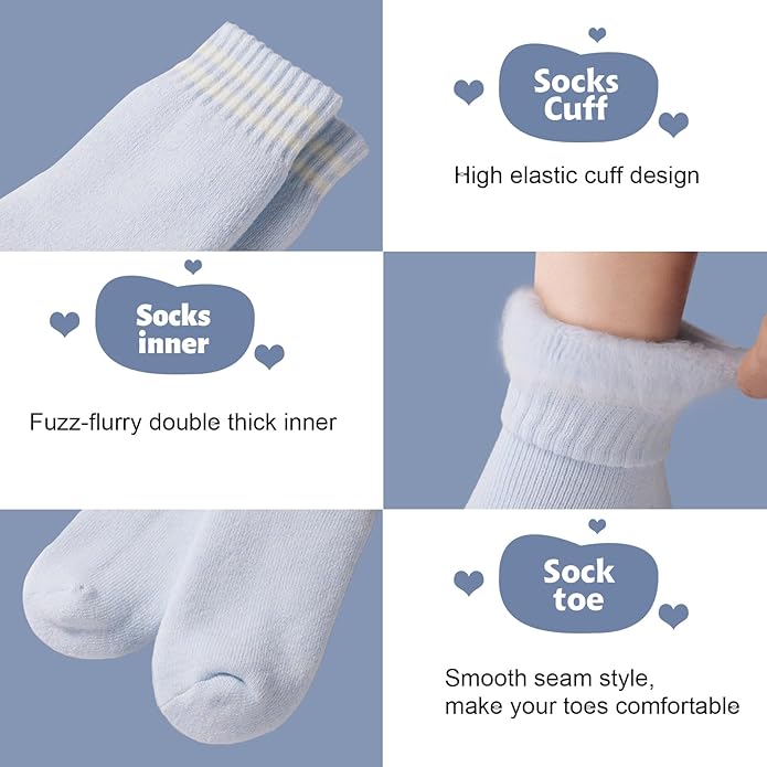 HUGSWEET Thermal Winter Socks for Women Extra Thick Insulated Heated Slipper Socks for Cold Weather 4 Pairs (Multicolor)