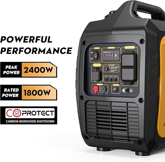 2400W Lightweight Portable Inverter Generator with Clean Power for Home, Camping, RV, Tailgating & Emergencies | Eco-Mode, CO Protection, Parallel Ready, Ultra-Quiet Gas Generator