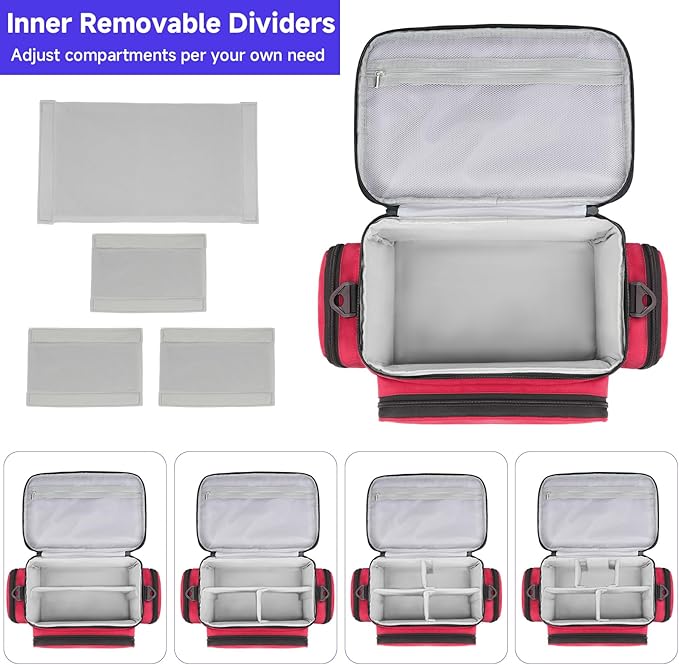 Medical Bag,First Aid Bag Empty,Home Health Nurse Bag with Detachable Divider,Medical Supplies Storage Tote for Nursing Student,Therapist,Doctors,Red
