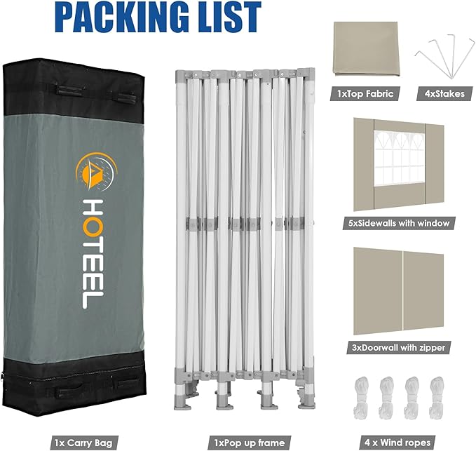 HOTEEL 10x30 Pop up Canopy Tent for Parties, Heavy Duty Easy Setup Tent with 8 Sidewalls, Outdoor Commercial Instant Gazebo for Wedding Event, with Portable Bag & Sand Bags, Khaki(Hexagonal Frame)