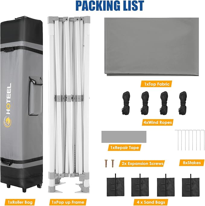 HOTEEL 10x15 Pop up Canopy Tent for Parties, Heavy Duty Easy Setup Tent Without Sidewalls, Outdoor Commercial Instant Gazebo for Wedding Event, with Roller Bag & Sand Bags, Grey(Hexagonal Frame)