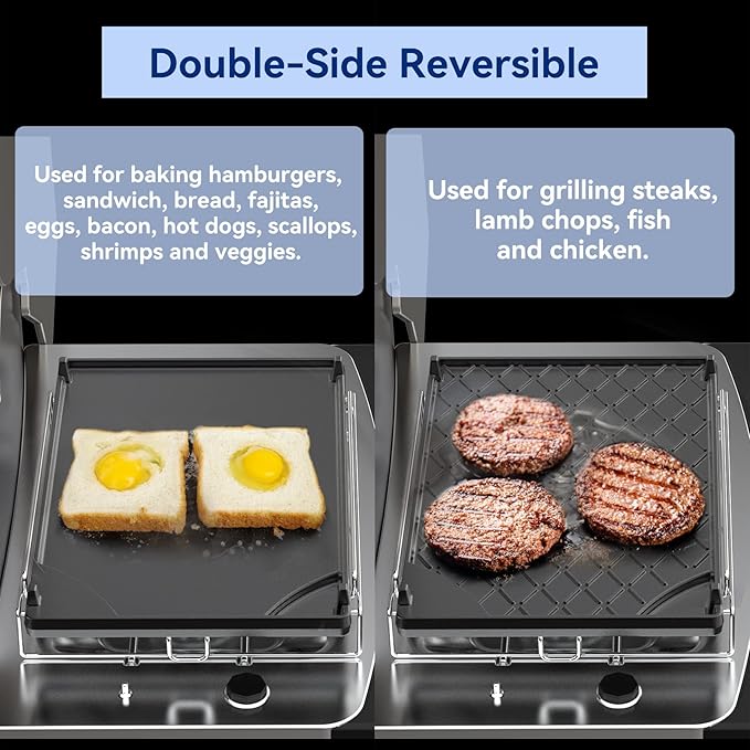 Skyflame Universal Cast Iron Griddle, Flat Top Gas Grill Griddle Pan with Removable Rack and Raised Lip Edges, Fit for Most Gas Grill with Side Burner and Other Grills, Size 14.5" x 10"