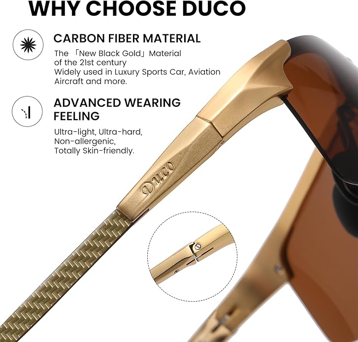 DUCO Mens Sunglasses Polarized Sports Fishing Running Driving Carbon Fiber Sunglasses for Men UV400 Protection DC8277