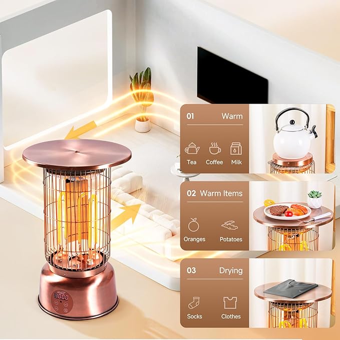 Space Heater, 2000W Electric Heaters Indoor Portable with Thermostat, High Efficiency Heating of Carbon Brazed Tubes Heater for Bedroom, Office and Indoor Use