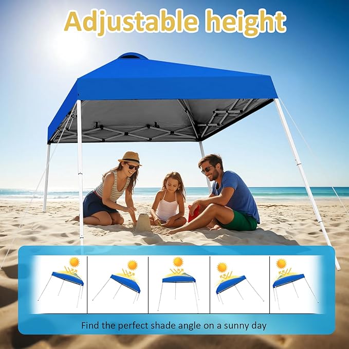 8x8 Top Pop Up Canopy Tent with Central Lock Design, Slant Legs, Backpack, Easy Outdoor Sun Shade for Events, Parties, Camping(Blue)