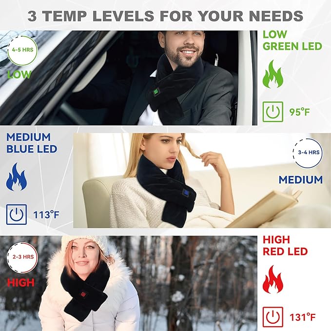 Neck Heating Pad with 5000 mAh Power Bank, Portable Heated Neck Scarf for Women, Cordless Heating Pad with Adjustable 3 Heat Settings, Soft Neck Warmer for Pain Relief