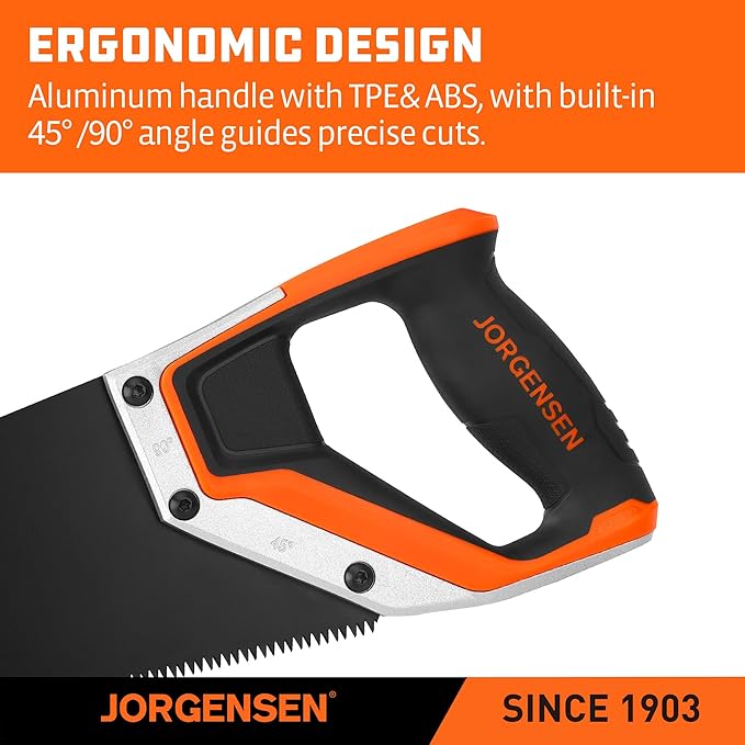 JORGENSEN 20 Inch Black Coated Pro Hand Saw, 11 TPI Fine-Cut Ergonomic Non-Slip Aluminum Ultrasonic Welding Handle for Sawing, Trimming, Gardening, Woodworking, Drywall, Plastic Pipes