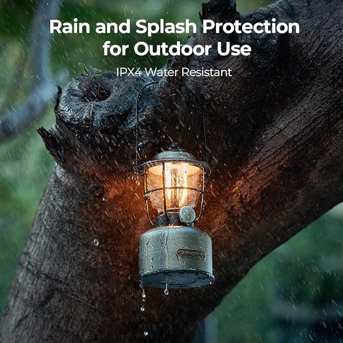 BougeRV VL01 Camping Lantern, Stepless Dimming LED Light, Tungsten Filament Glow, Rechargeable Vintage Lantern, IPX5 Portable Hanging Lamp for Camping, Hiking, Power Outage, Adventure, Emergency Use