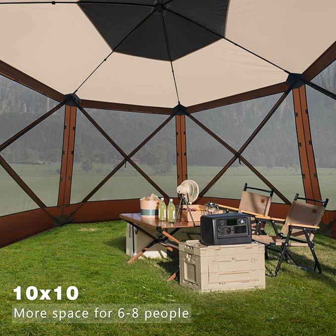 MASTERCANOPY 10x10FT Pop Up Gazebo Screen Tent - Instant Screen House with Netting, Quick Set, Outdoor Canopy Shelter with Carry Bag for Camping, Backyard & Patio (Beige&Coffee)