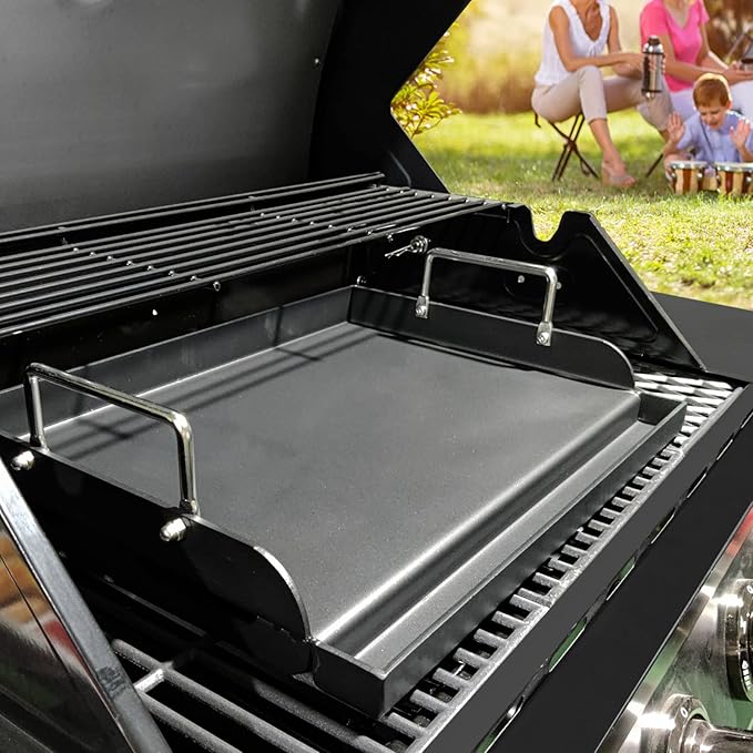 Griddle for Gas Grill, Flat Top Cast Iron Griddle Insert for Outdoor Gas Grill, 17" x13" Nonstick Coating Cooking Skillet Pan Teppanyaki for Weber Charbroil Camp Chef and Gas/Charcoal/Electric Grill