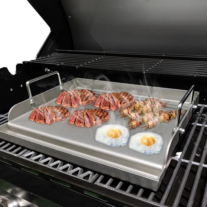 Uniflasy Cast Iron Griddle for Gas Grill Flat Top Griddle Insert for Outdoor Gas Grill, 25" x16" Cooking Skillet Plate Pan Teppanyaki for Charcoal/Electric Grills Fits Camping Tailgating Parties