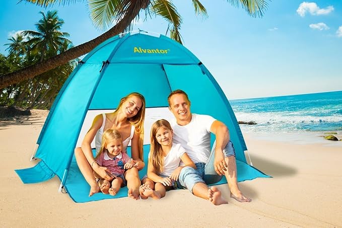 Alvantor Beach Tent Sun Shade Beach Umbrella Outdoor Sun Shelter Cabana Automatic Instant Pop-Up UPF 50+ Portable Camping Canopy Easy Set Up Light Weight Windproof for 2-3 Persons