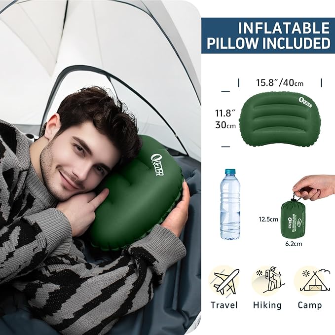 Ultralight Backpacking Sleeping Pad for Camping, with Inflatable Neck Camping Pillow, Lightweight Inflatable Sleeping Pad for Adults, Portable for Hiking, Car Travel - Durable & Comfortable