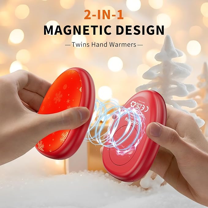 coldSky Rechargeable Hand Warmers 2 Pack, Magnetic 2-in-1 Reusable Electric Hand Warmer, 3 Heat Settings Portable Pocket Hand Heater Gifts for Women Men Christmas, Skiing, Camping, Hunting