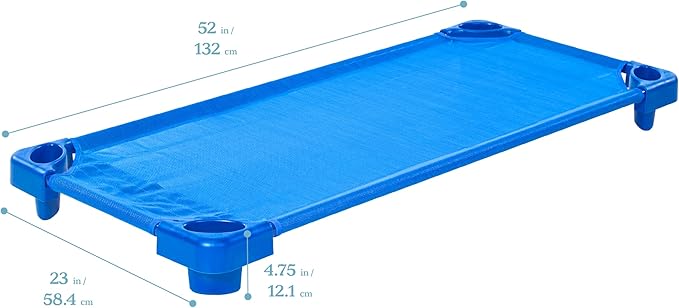 ECR4Kids Stackable Kiddie Cot, Ready-to-Assemble, Standard Size, Classroom Furniture, Blue, 6-Pack