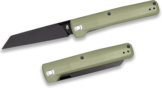 Gerber Gear Pledge Pocket Knife with Pocket Clip - 3.7" Full Panel Plain Edge Blade Folding Knife - EDC Gear and Equipment - Lichen Green