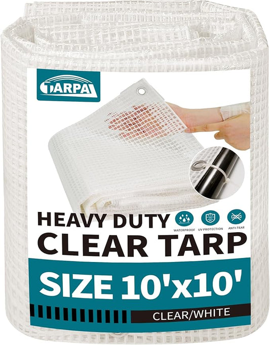 TARPAL 10'x10' Clear White Tarp Heavy Duty Waterproof 12mil with Grommets or Zip Ties for Small Greenhouse for Outdoors Garden,Farm,Chicken Coops