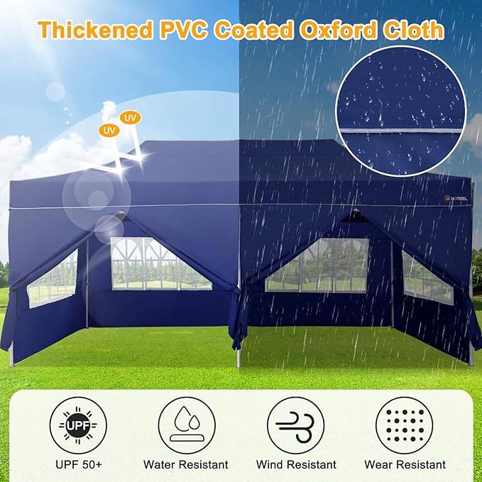 HOTEEL 10x20 Heavy Duty Pop Up Canopy Tent with Sidewalls, Commercial Outdoor Canopy Tents for Parties Event Wedding with Roller Bag, Waterproof & UV 50+, Upgraded Thickened Hexagonal Legs, Deep Blue