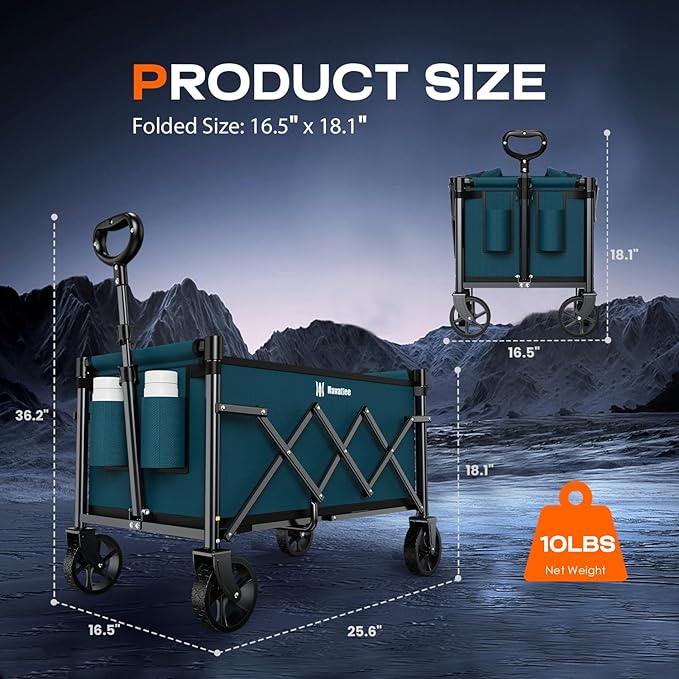 Navatiee Portable Foldable Collapsible Wagon with Wheels, 220lbs Weight Capacity Utility Grocery Shopping Cart, Lightweight Mini Folding Wagon for Outdoor, Blue