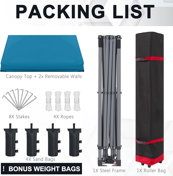 COOSHADE Pop Up Canopy Tent 10x10 with 2 Sidewalls, Outdoor Shade Instant Canopy Tents, Turquiose