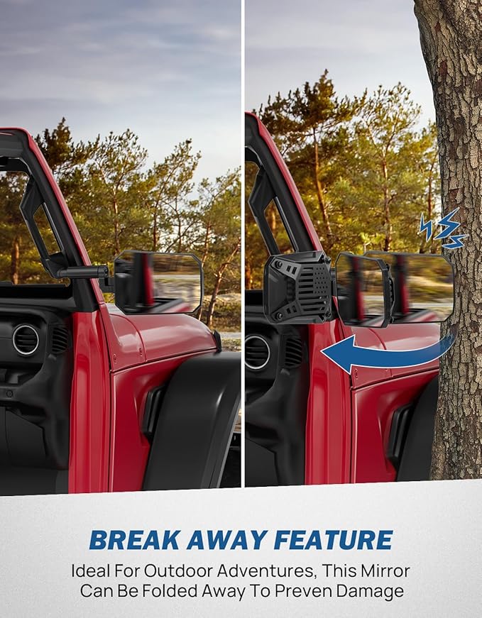 JOYTUTUS Mirrors Doors Off Compatible with 2024 2025 Wrangler JL Gladiator JT, Wrangler JL Side Mirrors with Doors Off Wider View No Vibrate & Wobble (NOT FIT 1986-2023 Wrangler Gladiator)