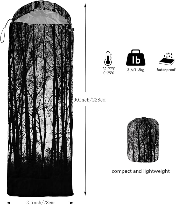 Sleeping Bags for Adults and Kids,3D Printing Camping Sleeping Bag for Girls Boys Lightweight Waterproof Cold/Warm 3-Season,Outdoor Travel with Compression Bags