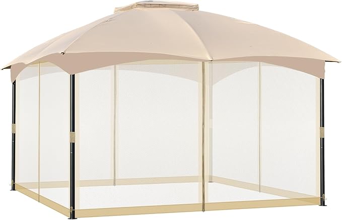 COWVIE Gazebo Replacement Netting Screen, 10' x 12' Universal Gazebo 4-Panel Mosquito Sidewalls with Double Zippers for Outdoor Patio (Only Netting)