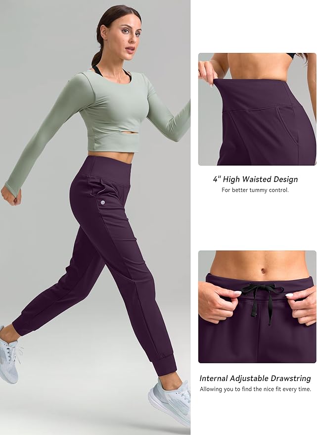 G Gradual Women's Fleece Lined Joggers High Waisted Water Resistant Thermal Hiking Pants Cold Weather Sweatpants with Pockets