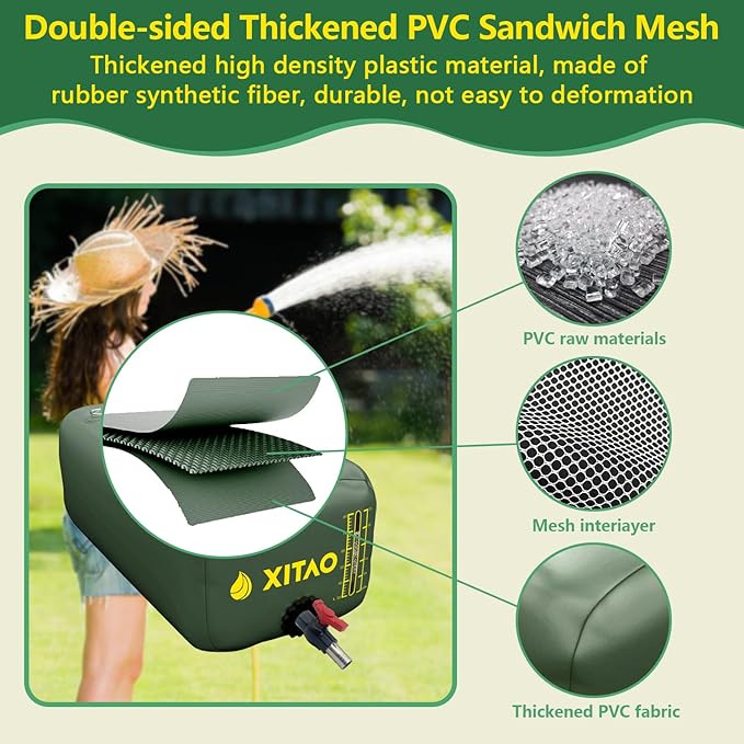 XITAO 29Gal Storage Bladder w/Level Indicator, Large Capacity Foldable Containers, Portable Emergency Tank Bag for RVs, Fire Prevention, Irrigation, Green