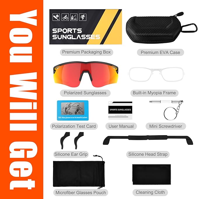 Polarized Sports Sunglasses for Men Women,Wrap Around Sun Glasses for Running Cycling Baseball Fishing Golf Hiking