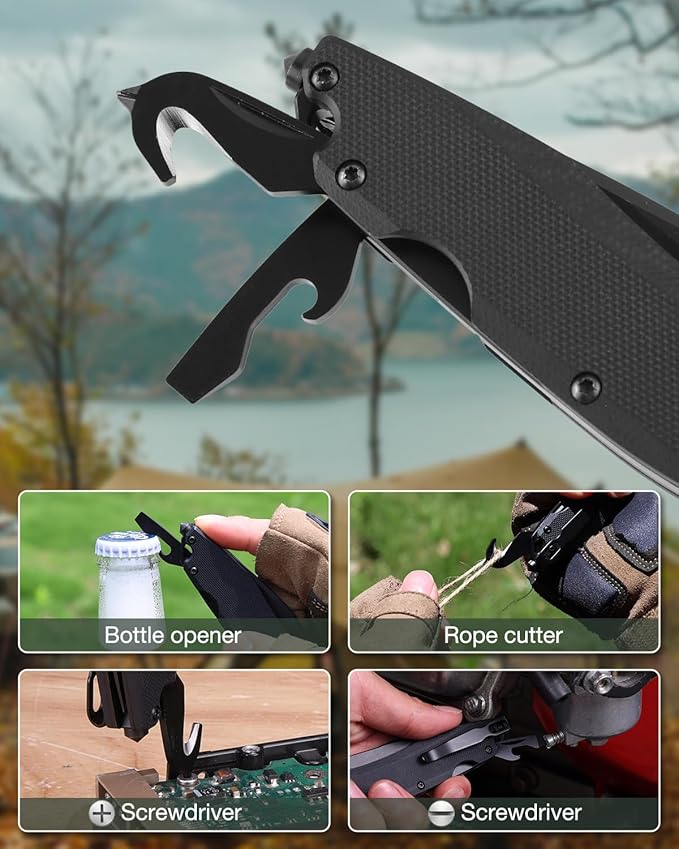MOSSY OAK Folding Pocket Knife with Clip, 3.5" D2 Steel Blade G10 Handle, Small EDC Knife with Glass Breaker, Rope Cutter, Bottle Opener, Screwdrivers for Camping, Survival, Hiking, Outdoor Use
