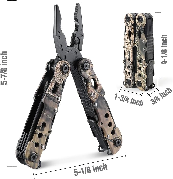 MOSSY OAK Multitool, 13-in-1 Folding Multi Tool Plier with Nylon Sheath, Stainless Steel Camo EDC Tool, Portable Pocket Knife for Camping, Survival, Hunting, Hiking, Outdoor & Christmas Gifts for Men