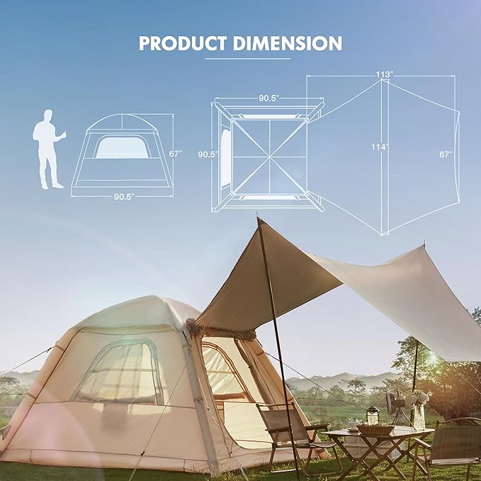 YOLENY Inflatable Camping Tent for 4-6 Person, Easy Setup Portable Water-Resistant Cabin Tent with Mesh Windows & Pumps