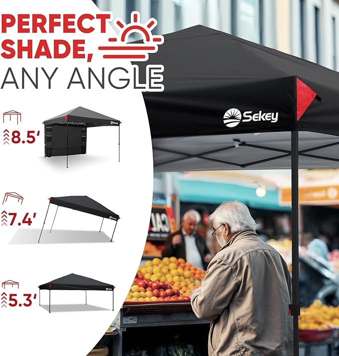 Sekey 10x10 Pop Up Canopy with Pockets Sidewall, One Push Setup Instant Outdoor Gazebo, Instant Easy Up Canopy with UPF50+ Top, 4 Weight Bags for Events, Beach, Patio, Camping