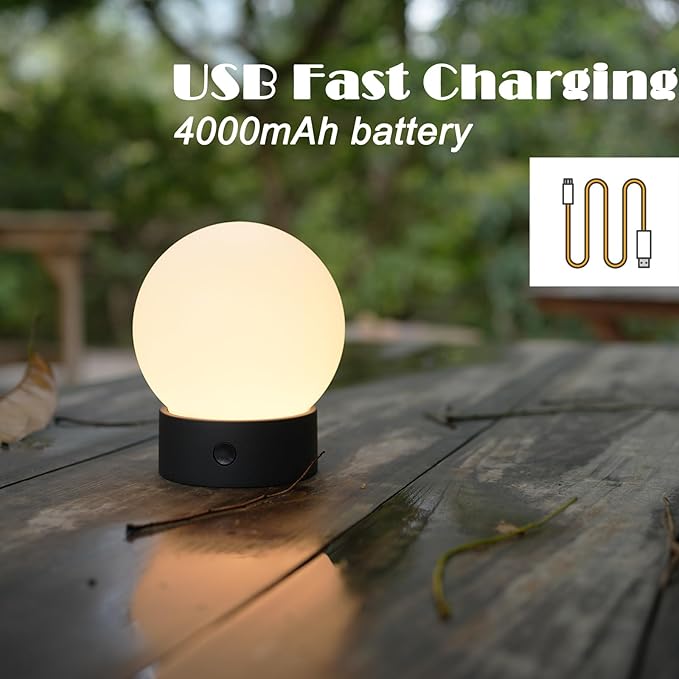 Small Cute Cordless Table Lamp Rechargeable, Battery Operated Shower Lamp Waterproof, Touch Dimmable Globe Ambient Light for Outdoor/Bedside/Patio/Dining (Orange)