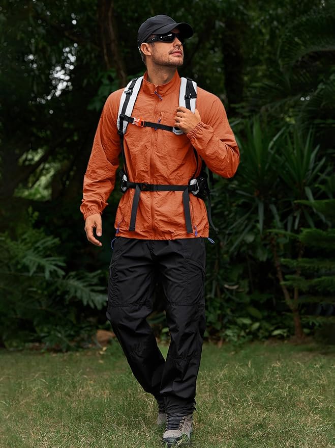 Yousify Mens Lightweight Jacket Windbreaker Full Zip Long Sleeve Outdoor Athletic Jackets for Hiking