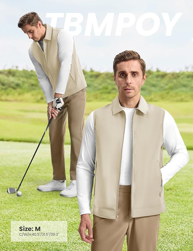 TBMPOY Men's Vest Casual Lightweight Thin Utility 3 Zip Pockets Stylish Sleeveless Jackets Summer Fall Golf Travel Business