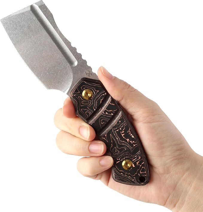 KANSEPT Knives Korvid S Fixed blade Hunting Camping Hiking Knife with 2.9'' CPM S35VN Blade Cleaver Copper Carbon Fiber Handle, Kydex Sheath for Men Women Everyday Carry G2030A7