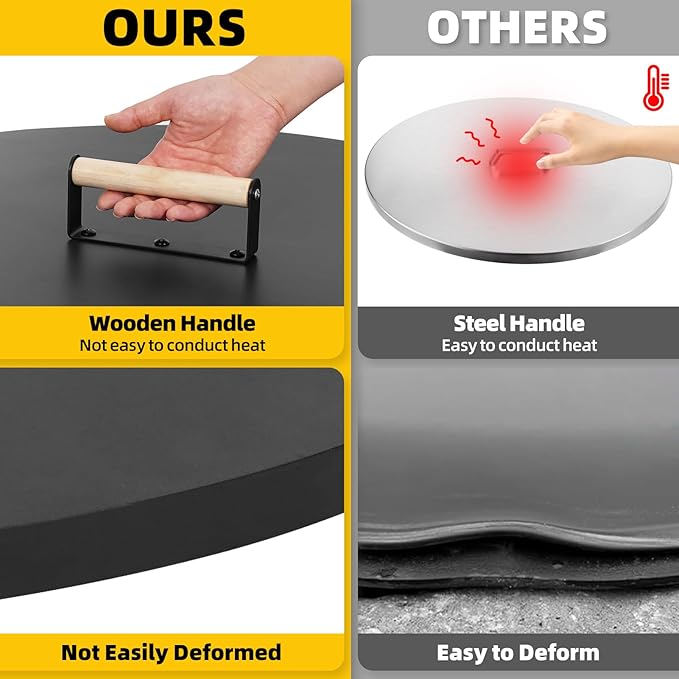 G GOOD GAIN Firepit Lid Round 30 Inch - Rust Resistant Fire Pit Lid Cover with Wooden Handle & Gloves, Fire Pit Snuffer Lid for Courtyards, Patio, Winter Cold Protection. Fits Fire Pits Up to 28"