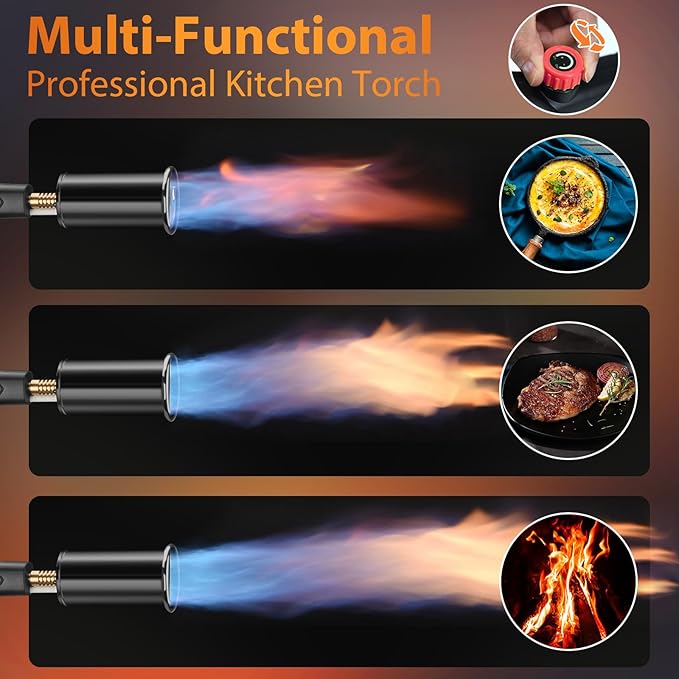 Propane Torch, Kitchen Cooking Torch with Igniter Searing Torch for Sous Vide Charcoal Lighter BBQ Grill Flame Thrower Campfire Starter (Propane Tank Not Included)