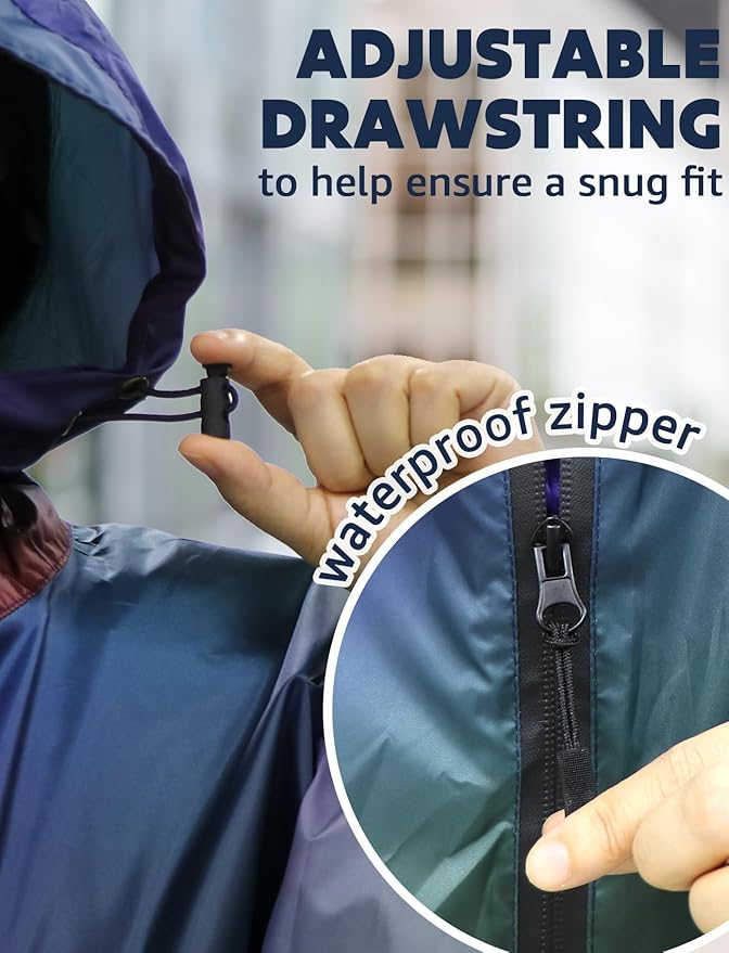 ANYOO Waterproof Rain Poncho Lightweight Reusable Hiking Hooded Coat Jacket for Outdoor Activities