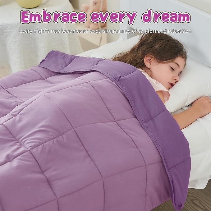 Purple Weighted Blanket Kids (3lbs, 36"x48" Kids Size) - Cooling and Breathable Heavy Blankets for 20-40lbs with Premium Glass Beads - Soft Thick Blanket for All-Season Sleeping Comfort