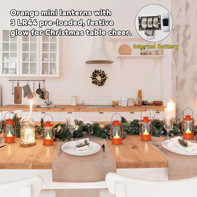 12Pcs Orange Mini Lanterns for Fall Halloween Thanksgiving & Western Camping Decor – Small Lantern Decorative for Table Centerpiece, Hanging Ornaments for Christmas Wedding & Cowboy Party
