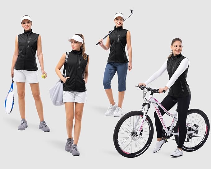 33,000ft Women's Lightweight Running Vest Outerwear with Pockets, Windproof Sleeveless Jacket for Golf Hiking Travel