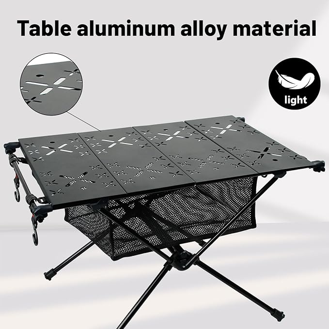 Foldable Camping Table - Portable Lightweight Aluminum Outdoor Table for Camping, Beach, Picnic | Compact Folding Design with Mesh Storage & Vented Top