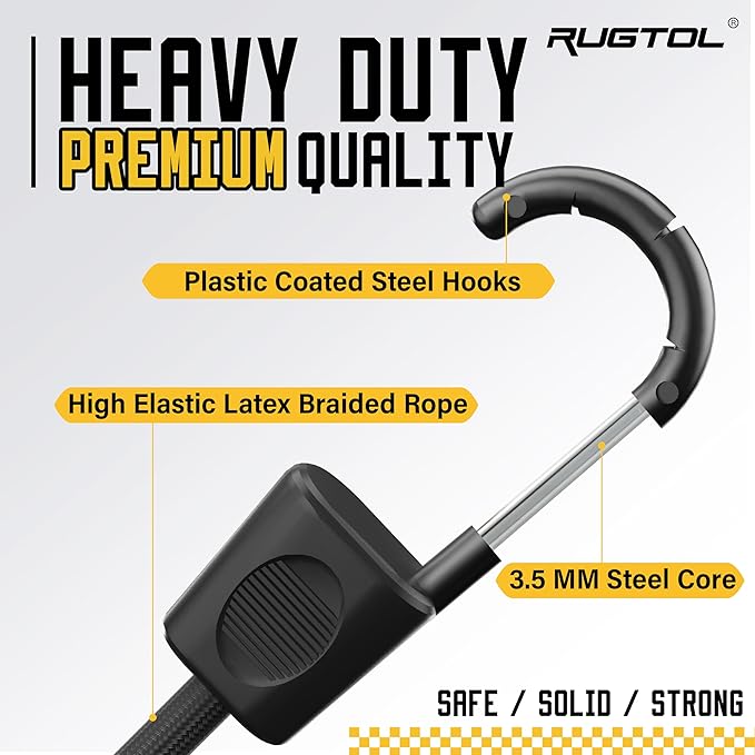 Adjustable Bungee Cords, 18inch Heavy Duty Outdoor Elastic Bungee Straps with Hooks Easy to Adjust, UV Resistance Black Bungee Rope for Securing Tarps, Luggage, Tents, Bikes or Garden Tidying 6Pcs